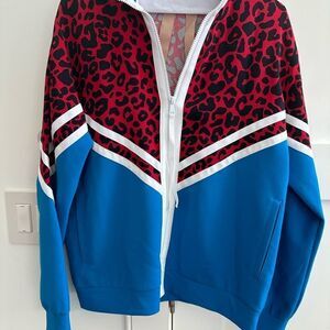 No. 21 blue zip up jacket with thread and black leopard print and white -Size 44